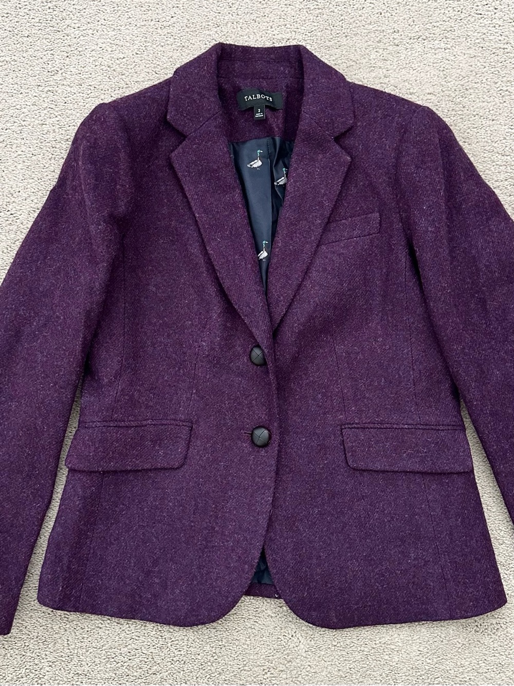 Fall Deep Purple / Plum Wool Blend Tailored Blazer Jacket With Duck Lining